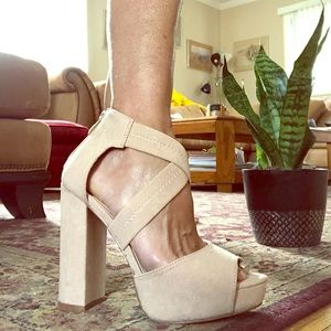 FAUX SUEDE STRAPPY PLATFORM HEELS